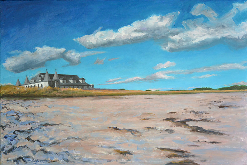 Christy Bergland oil and charcoal, Convent Emerging from the Dune #2