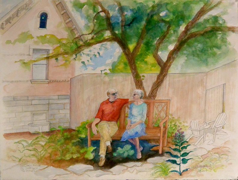 Christy Bergland, portraits, Don and Eileen in The Retreat Courtyard of Sheppard Pratt Hospital