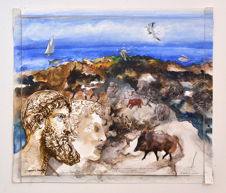 Christy Bergland Collaboratives, Poseidon and Hermes Visit to East Point, Biddeford Pool, ME, Mining the Rocks #20